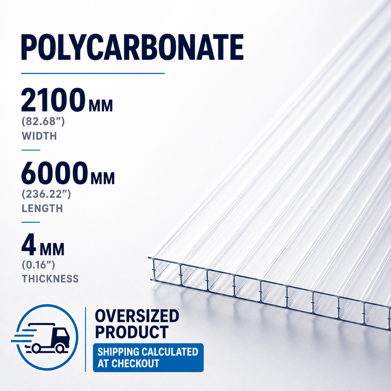 4mm Twinwall Polycarbonate Sheet 2100 x 6000mm | Clear UV Protected