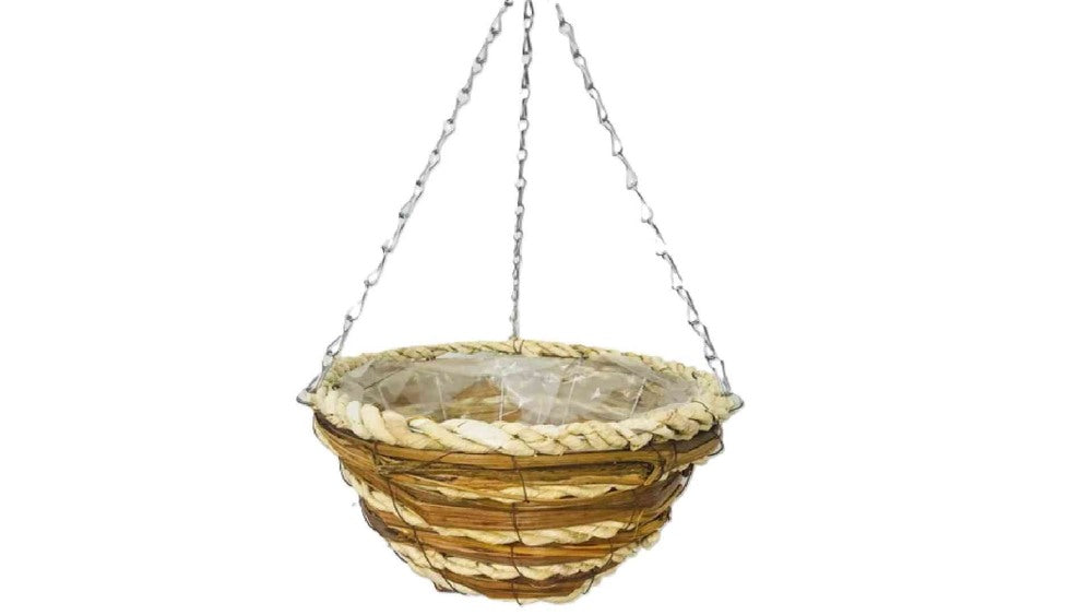 Wicker Hanging Basket 30cm – Rattan Garden Planter with Chain & Liner