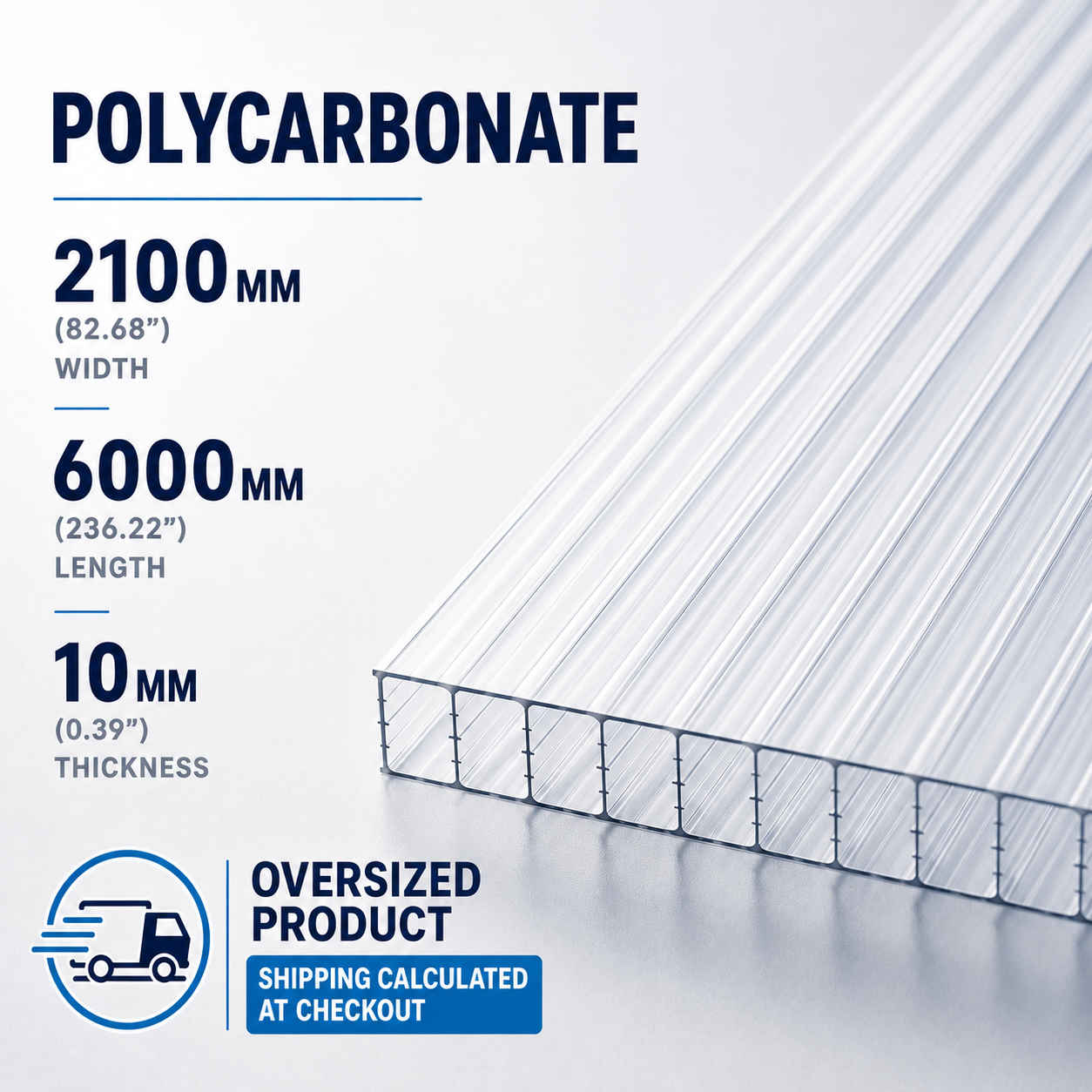 10mm Twinwall Polycarbonate Sheet 2100 x 6000mm | Clear UV Protected