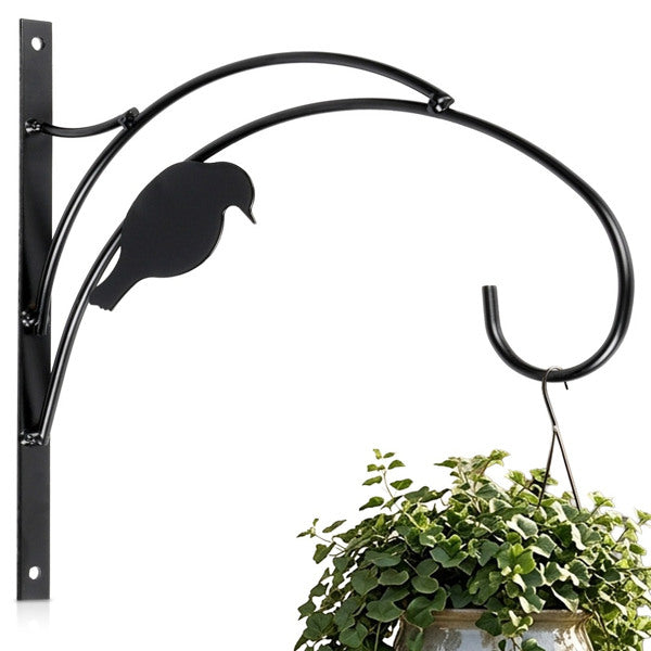 Decorative Bird Hanging Basket Bracket – Black Metal Wall Hook 29.5cm